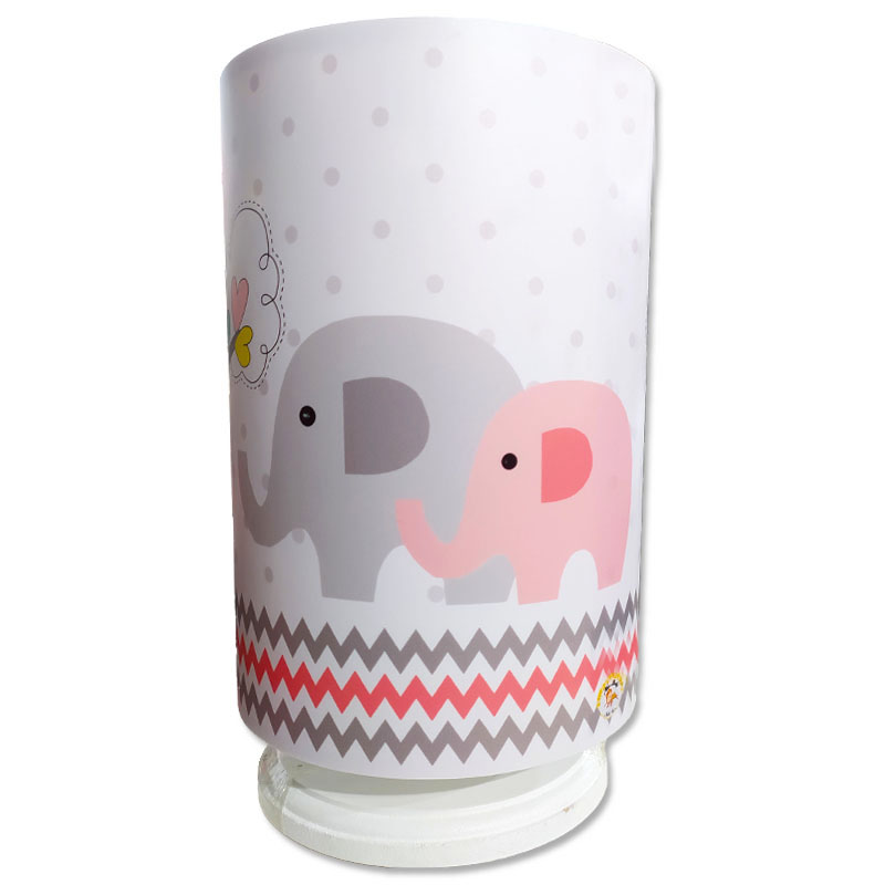 آباژور پایه کوتاه چوبی طرح فیل و درخت صورتی