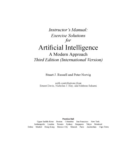 خرید و دانلود نسخه کامل کتاب Instructor’s Manual: Exercise Solutions for Artificial Intelligence A Modern Approach - Third Edition