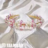 تاج و تل موی کریستال و مرواریدی سفید و صورتی مدل BRDPNK ماه فام و تاج ماه