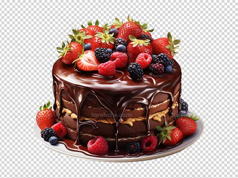 عکس PNG کیک کاکائویی با توت فرنگی | گرافیک با طعم تربچه