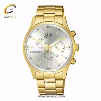ساعت مچی اورجینال کیو اند کیو مردانه سه موتوره کرنوگراف طلایی | طلایی | نقره ای | کد رفرنس C24A004VY