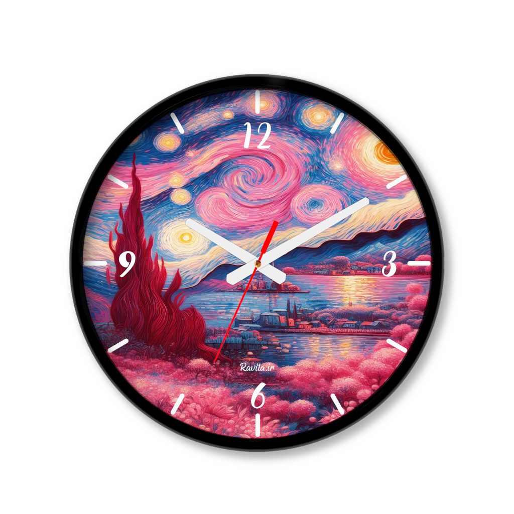 ساعت دیواری کوچک راویتا طرح ون گوک صورتی - Pink Van Gogh کد 3670