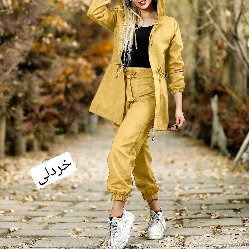 ست مانتو شلوار پاییزه کلاهدار میکرو