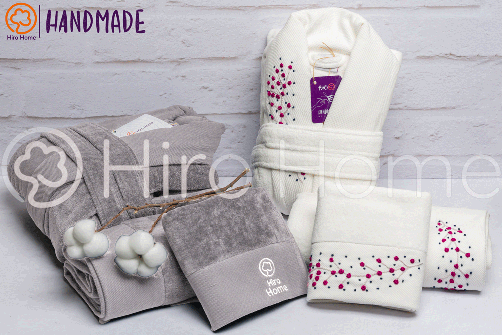 حوله ست دو نفره HANDMADE رنگ شیری و فیلی