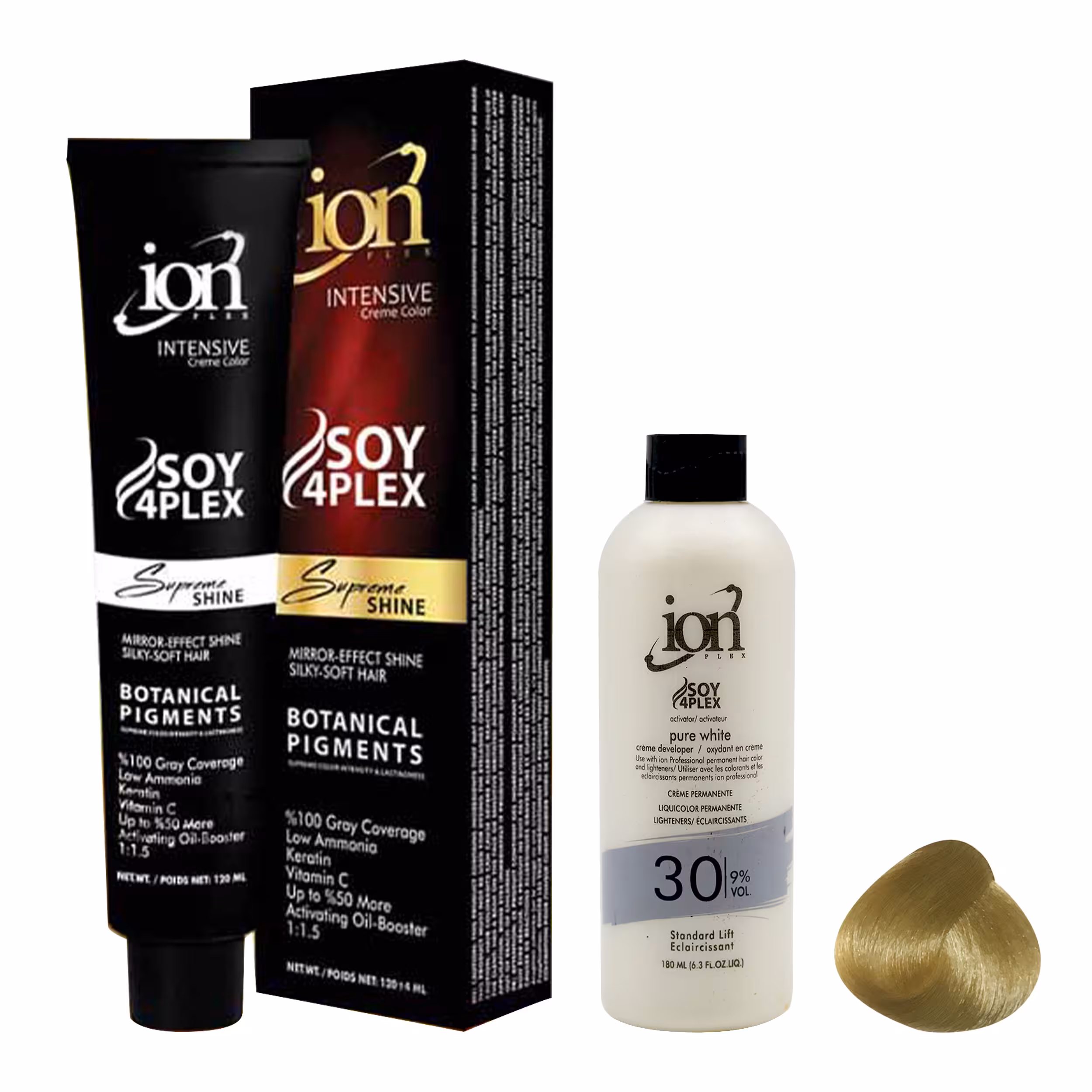 رنگ مو آیون شماره 8.8 حجم 120 میلی لیتر رنگ بلوند زیتونی به همراه اکسیدان آیون 30vol نه درصدی حجم 180 میلی لیتر