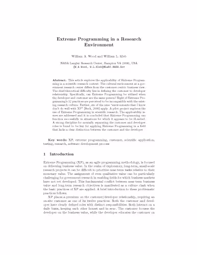 خرید و دانلود نسخه کامل کتاب Extreme programming in a research environment