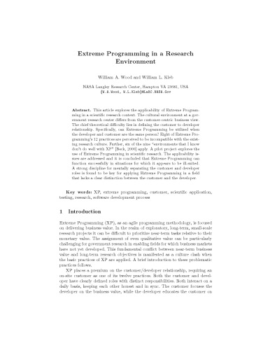 خرید و دانلود نسخه کامل کتاب Extreme programming in a research environment