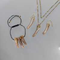 ست سنگ صدف طبیعی مدل دندان گرگ گوشواره دستبند سرخپوستی گردنبند با زنجیر دیپلمات 45سانتی استیل رنگ ثابت