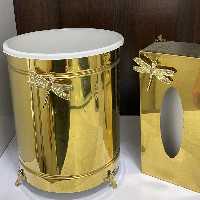 سطل و جا دستمال استیل در رنگ طلایی