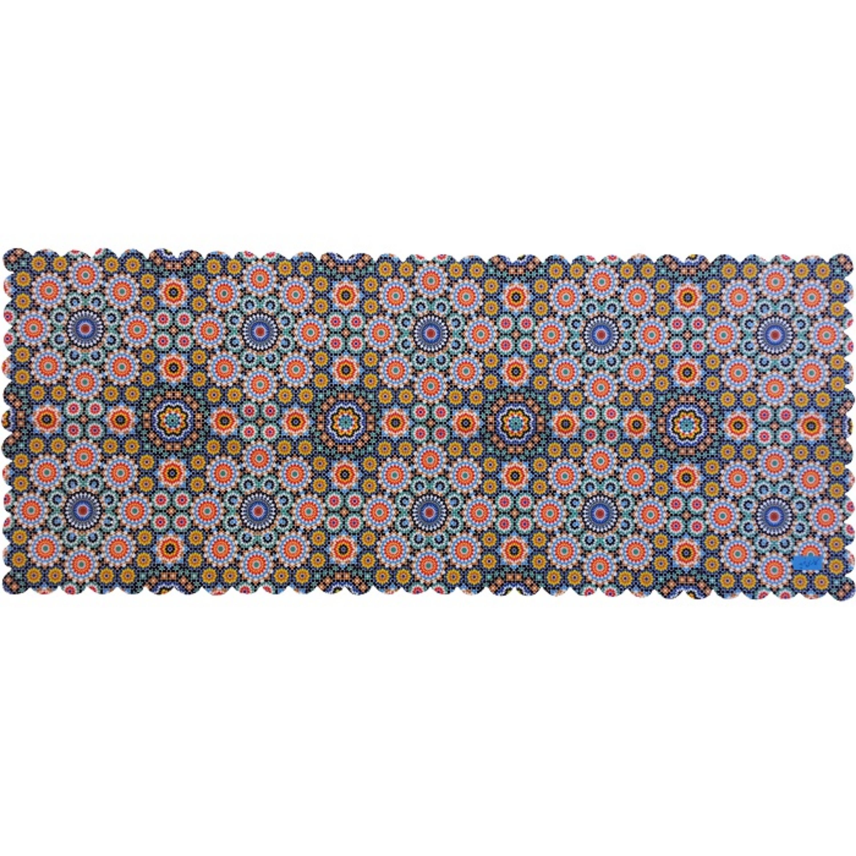 رومیزی مستطیل مخمل کوبیده جنس و رنگ عالی کد MAKHMOS36 طرح کاشی هفت رنگ بدون آستر