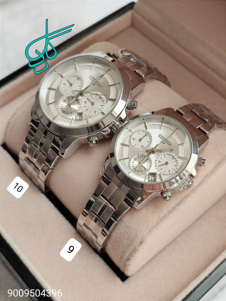 خرید ست ساعت مردانه و زنانه سیتیزن سه موتوره فعال رنگ ثابت تقویم دار قفل ضامن دار کد 2115621 - ردگل