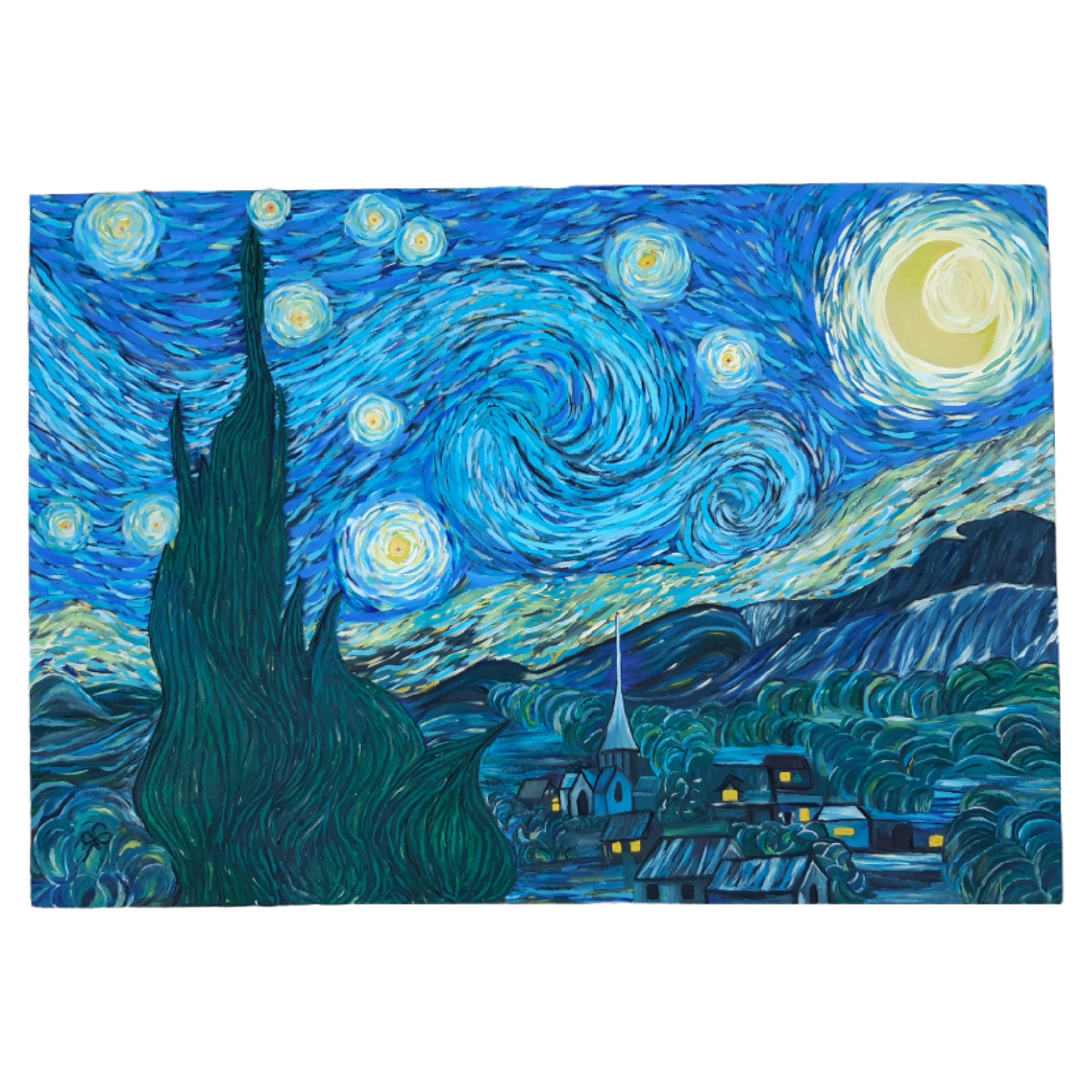 تابلو نقاشی رنگ روغن طرح شب پر ستاره ونسان ون گوگ کد 12