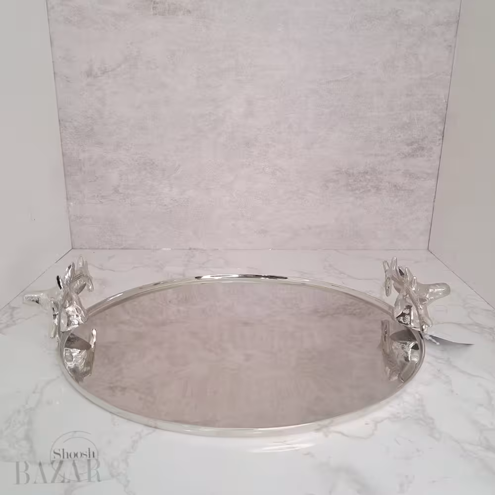 سینی گرد بزرگ آلومینیوم دکوری مدل گوزن مارال