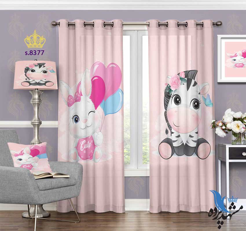 پرده پانچ کودک طرح خرگوش و اسب آبی کد S8377