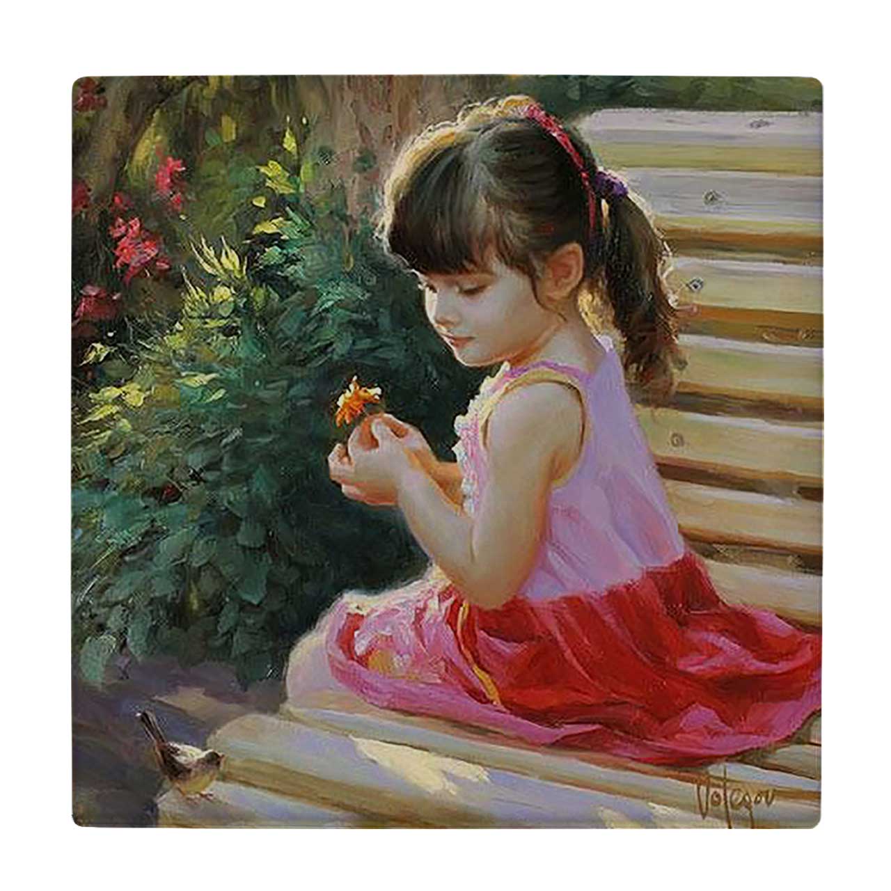  کاشی کارنیلا طرح دختر بچه و پرنده کد wkk3161