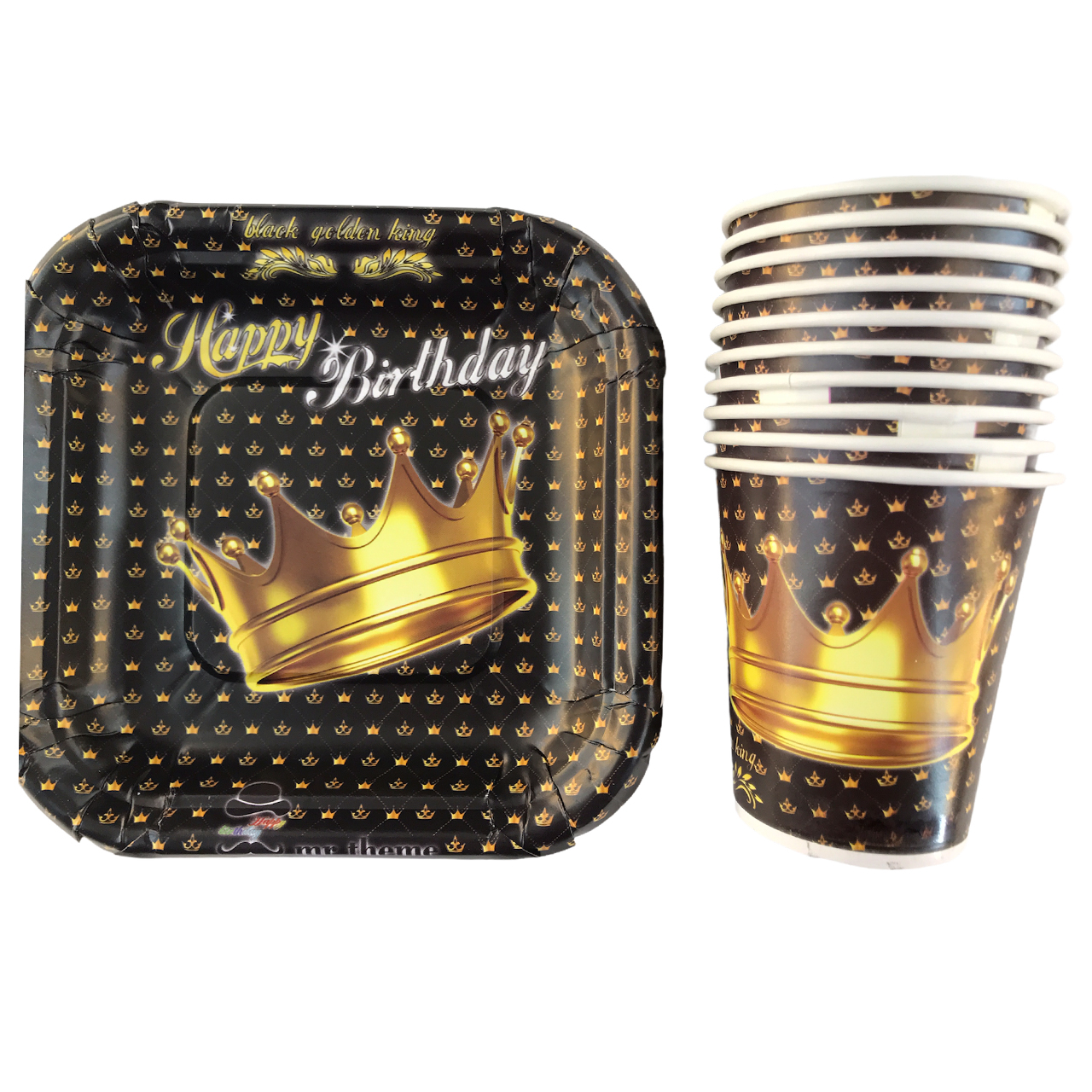 پیش دستی و لیوان یکبارمصرف مسترتم طرح تاج طلایی پلاس بسته 20 عددی