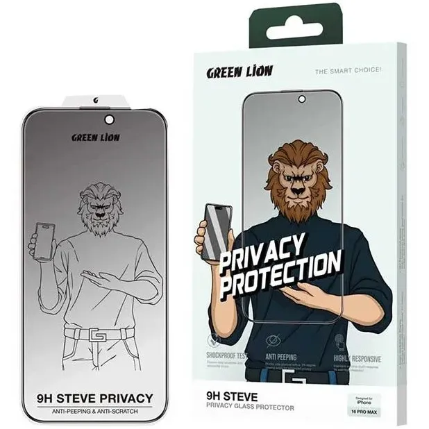گلس پرايوسي گرین لاین استیو ایفون 16 پرومکس Green Lion 9H Steve Privacy Glass iPhone 16 Pro Max