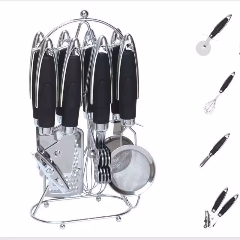 ابزار آشپزخانه شامل چاقو تیز کن پوست کن برش زن قیچی و ...