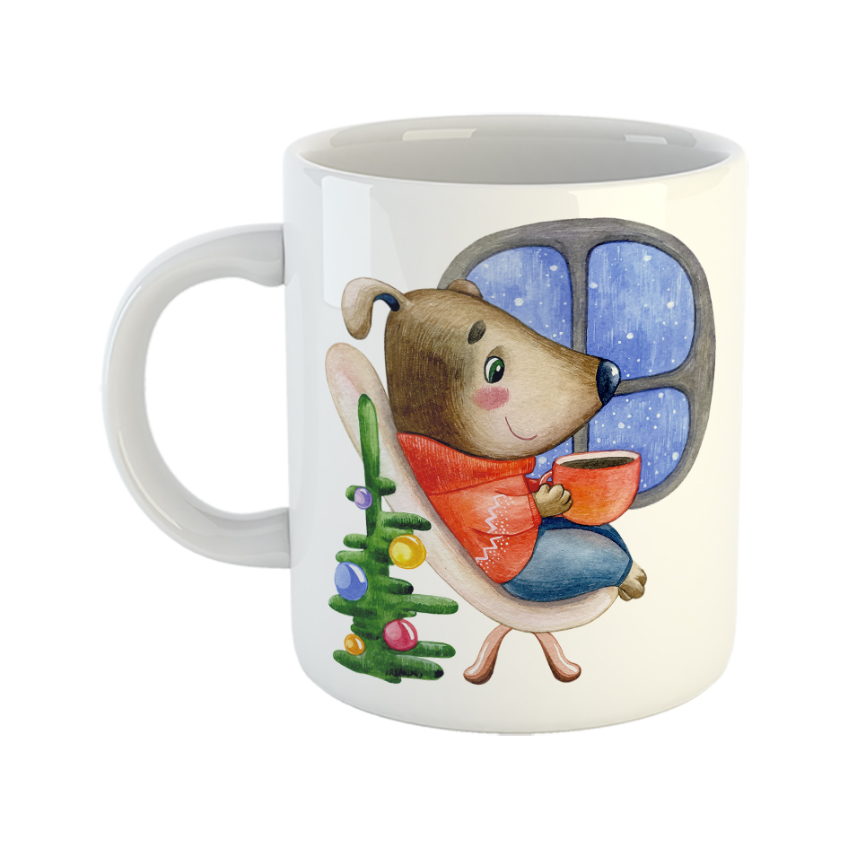 ماگ طرح سگ بامزه و شب زمستانی