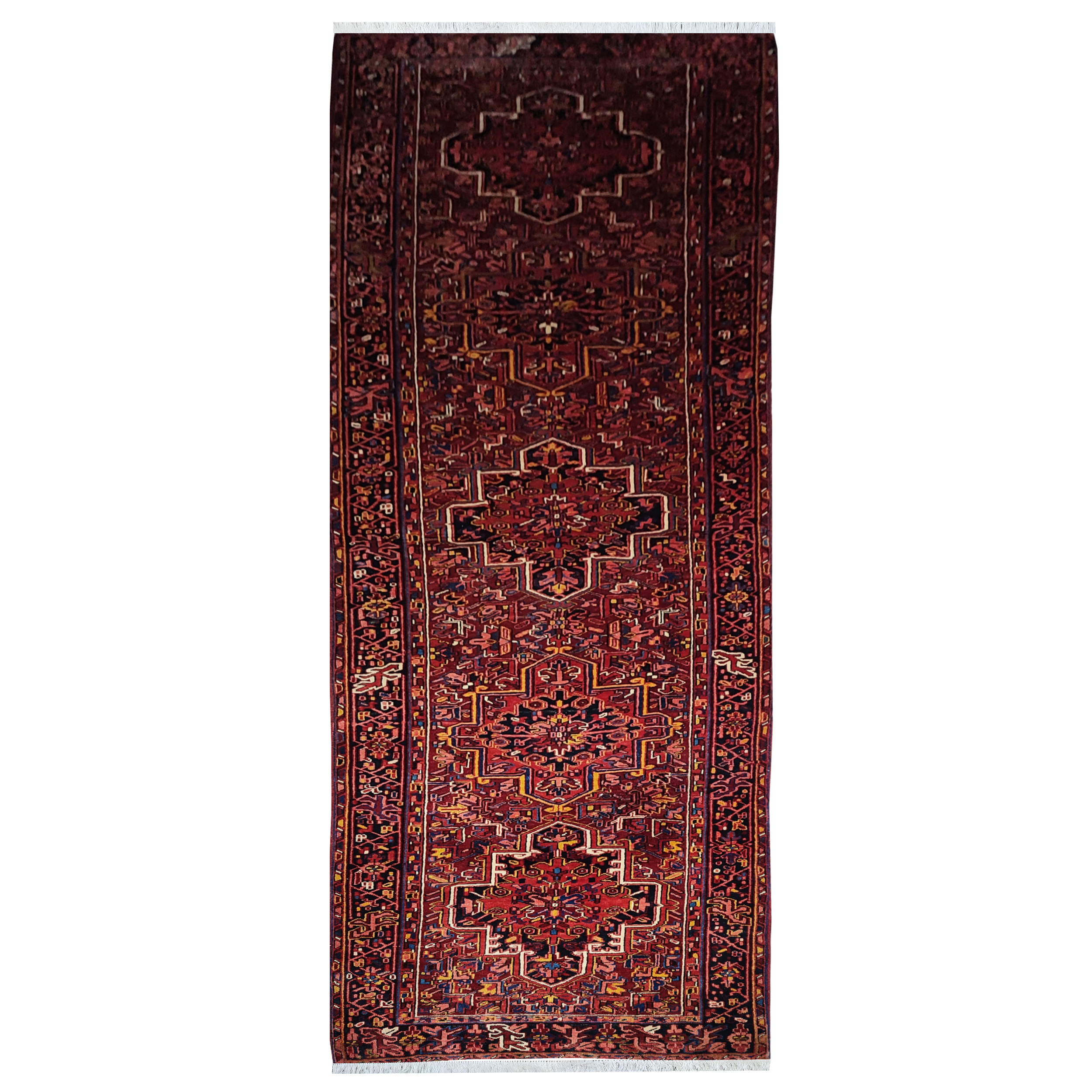 فرش قدیمی دستبافت  کناره طول چهار و نیم متر مدل MG225