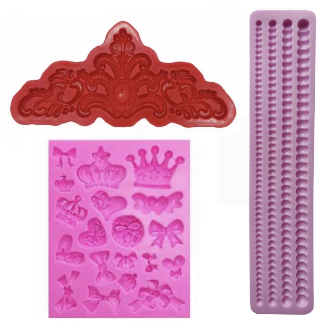 قالب شکلات مدل مالد فوندانت طرح مولد مروارید تاج سلطنتی و پاپیون مجموعه 3 عددی