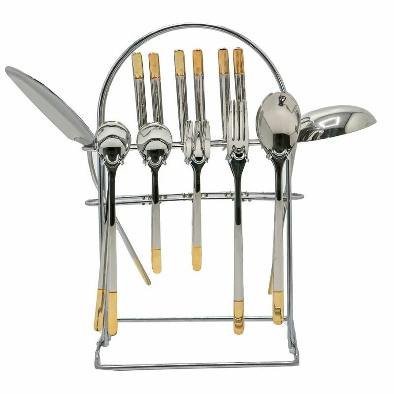 سرویس قاشق چنگال براق طلایی 6 نفره (51 پارچه) برند برگامو 