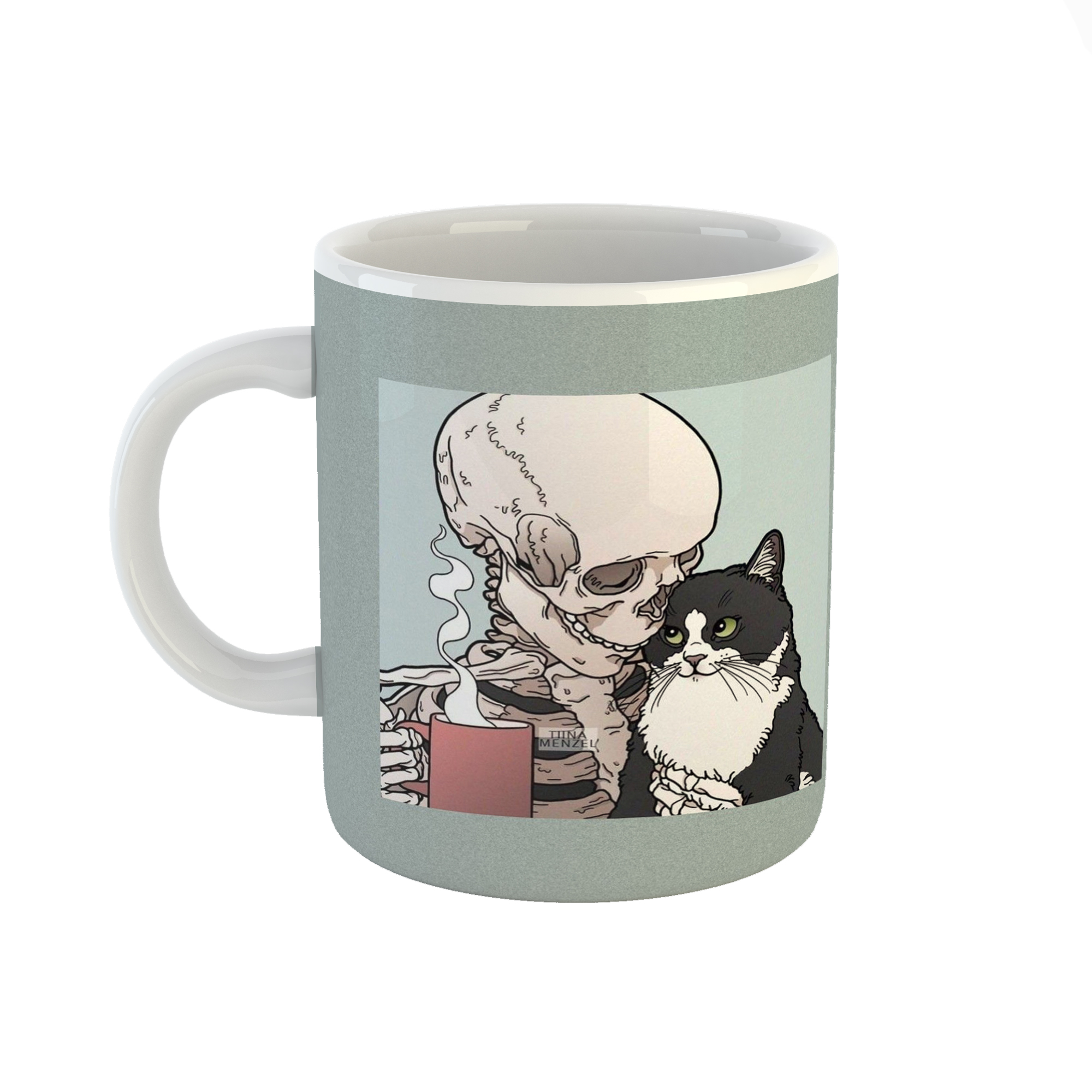 ماگ طرح گربه و اسکلت skull cat  