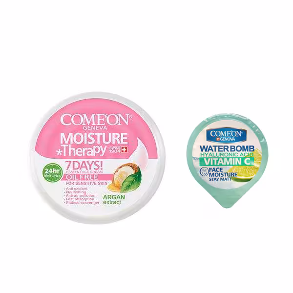کرم مرطوب کننده کامان مدل Oil Free حجم 250 میلی لیتر به همراه کرم آبرسان کامان سری واتربمب مدل ویتامین C حجم 7 میلی لیتر