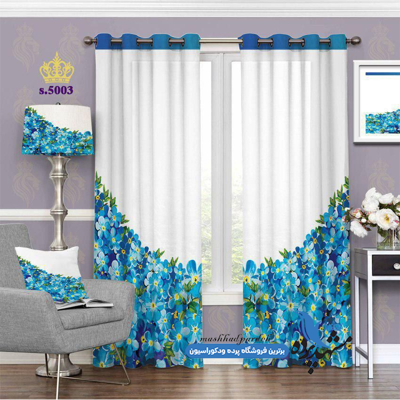 پرده پانچ پذیرایی طرح گلهای بوته ی پروانه ای کد s-5003