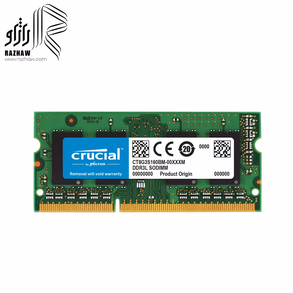رم 8 گیگابایت ddr3l لپ تاپ باس 12800/1600mhz برند کروشیال CL11 مدل CT8