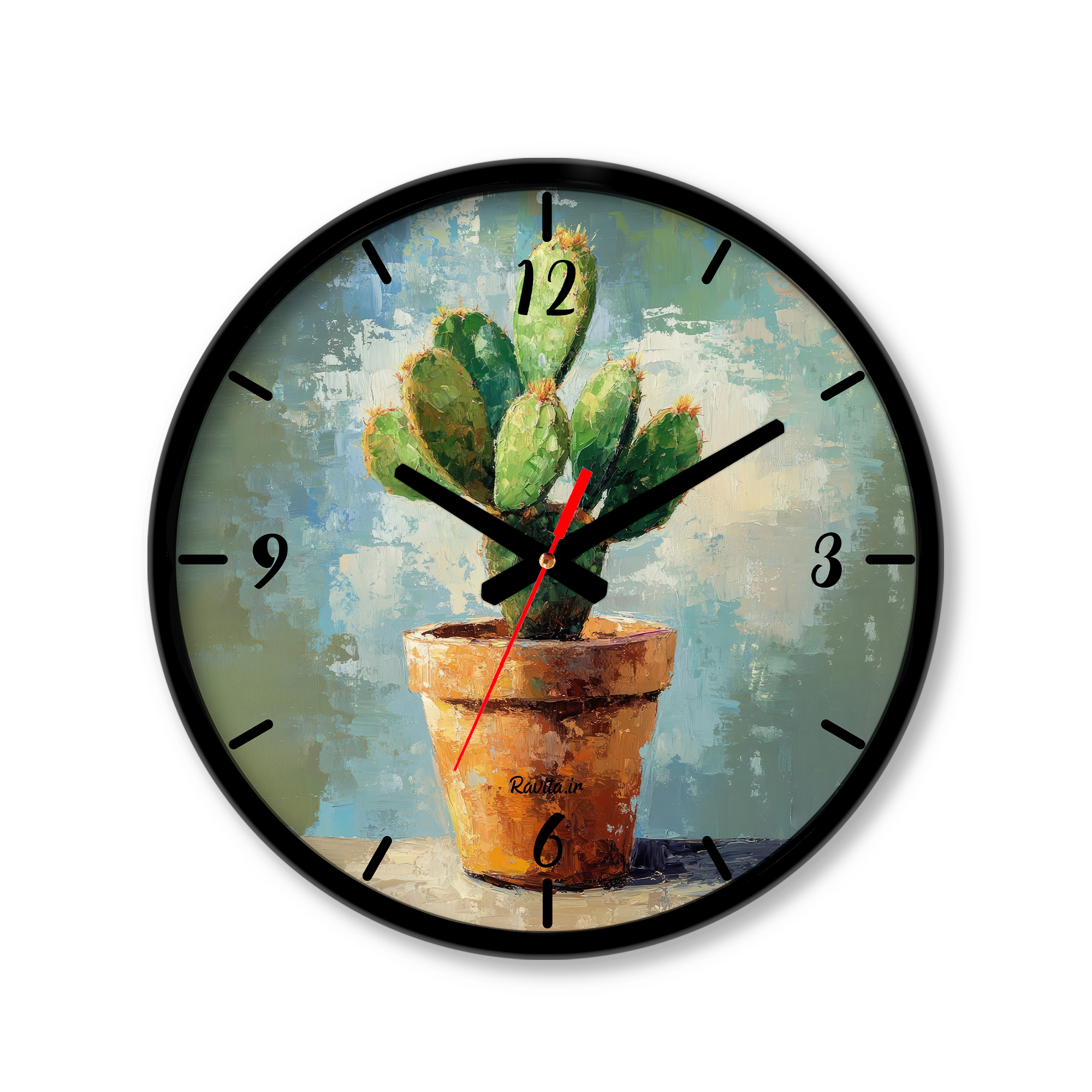 ساعت دیواری کوچک راویتا طرح گلدان کاکتوس کد 3626