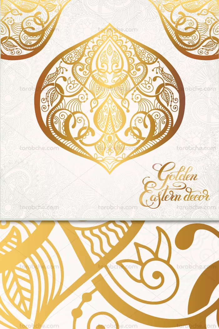 وکتور طرح نقش و نگار شرقی طلایی رنگ | گرافیک با طعم تربچه
