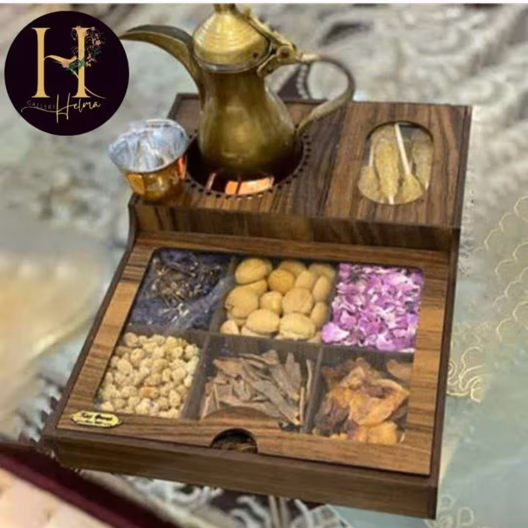 جعبه تی بگ چوبی وارمردار  چوب 3میل دارای 7 فضای مجزا