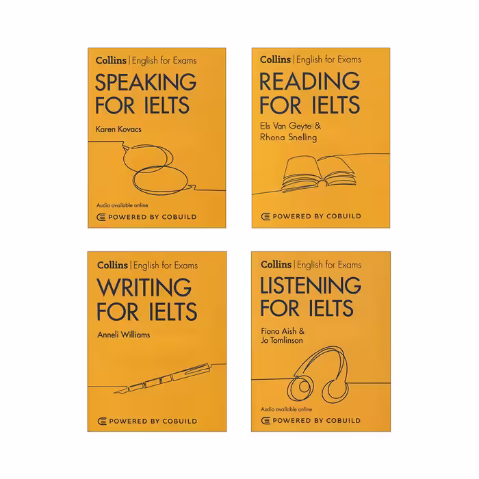 کتاب Collins Reading, Writing, Speaking, Listening For IELTS اثر جمعی از نویسندگان انتشارات زبان مهر 4 جلدی