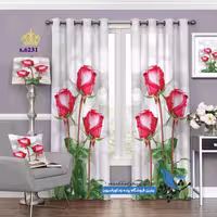 پرده پانچ گلدار طرح شاخه گل های رُز کد s-6231