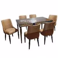 میز ناهارخوری شیک 8 نفره پیکاسو رنگ کرم نسکافه ای چوبی آینه ای  برند کارما ارسال بصورت باربری و پس کرایه