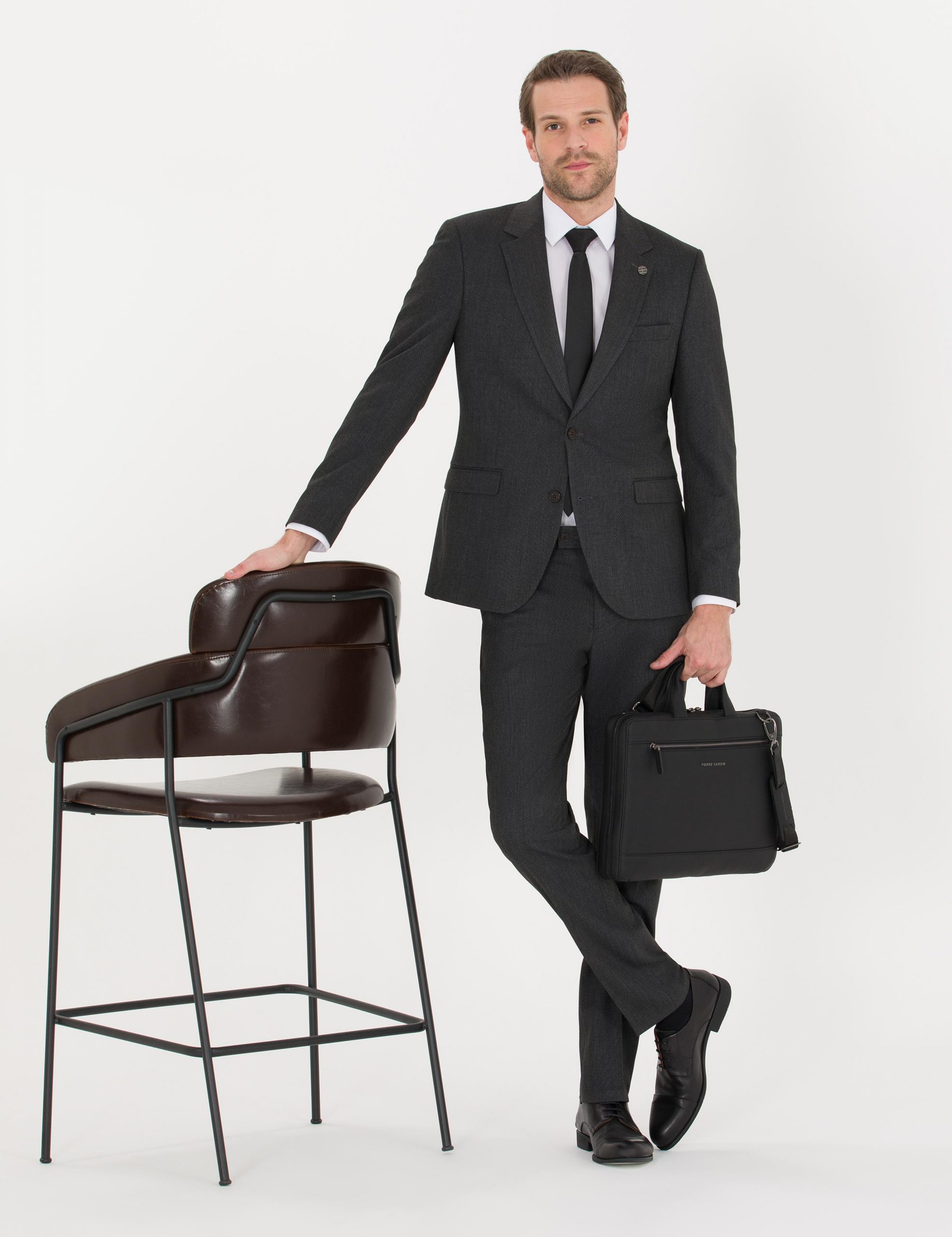 کت و شلوار مردانه خاکی ملانژ پیرکاردین - فروشگاه لباس شهرمون