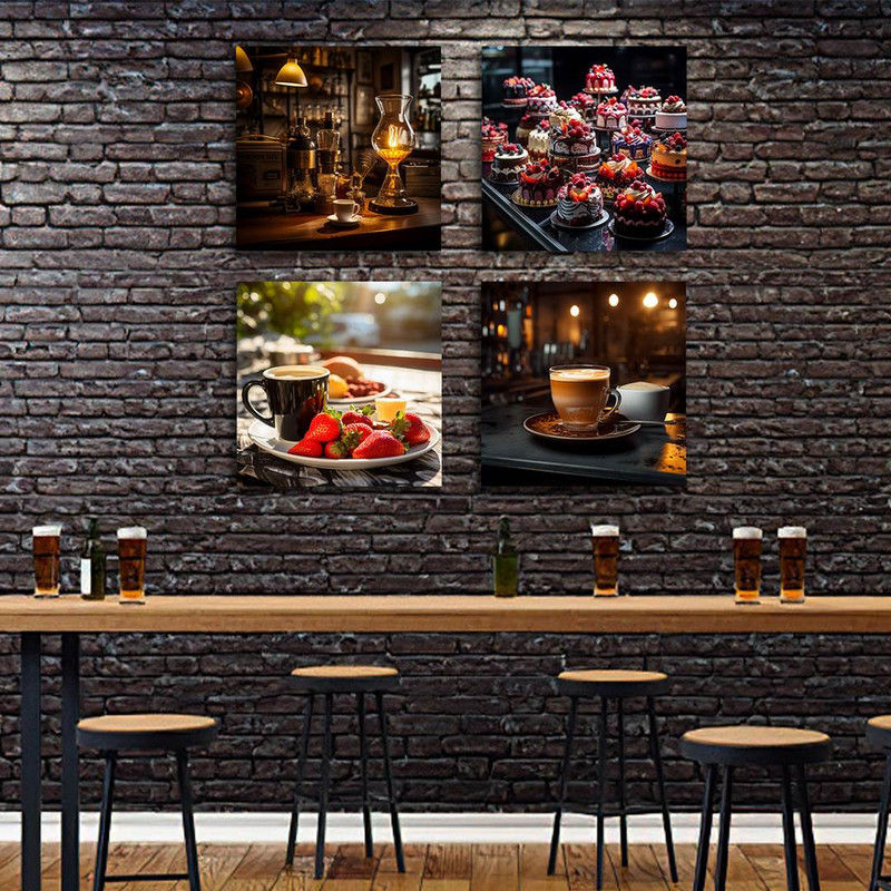 تابلو شاسی دنیای قابطرح کافی شاپ و کیک شکلاتی مدل SH-1270 مجموعه 4 عددی | دنیای قاب