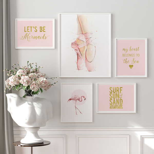 تابلو سالی وود طرح عاشقانه صورتی کد T110215 مجموعه 5 عددی