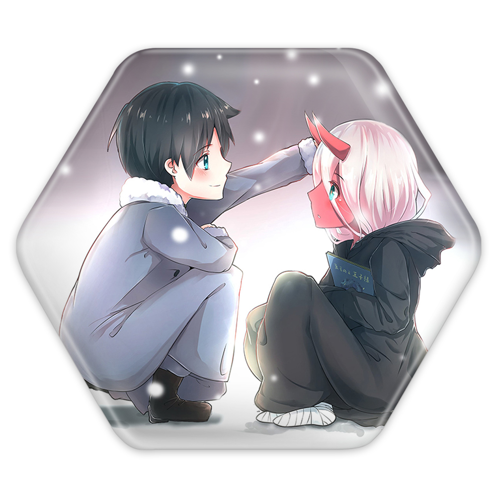 پیکسل خندالو طرح زیروتو و هیرو انیمه دارلینگ در فرنکس مدل شش ضلعی کد 12004