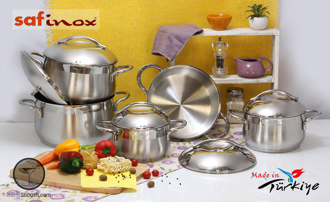 سرویس قابلمه استیل 10پارچه سافینوکس مدل گلد با درب استیل
