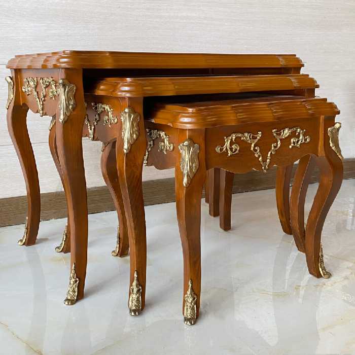 گل میز سه تکه قهوه ای برنز چوبی