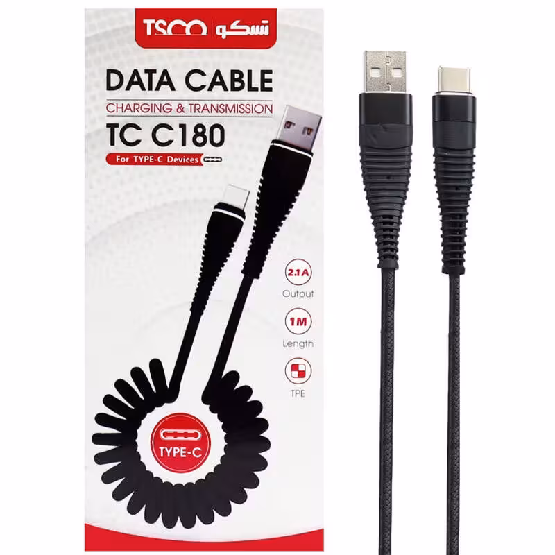 کابل فنری تایپ سی TSCO TC C180 2.1A 1m