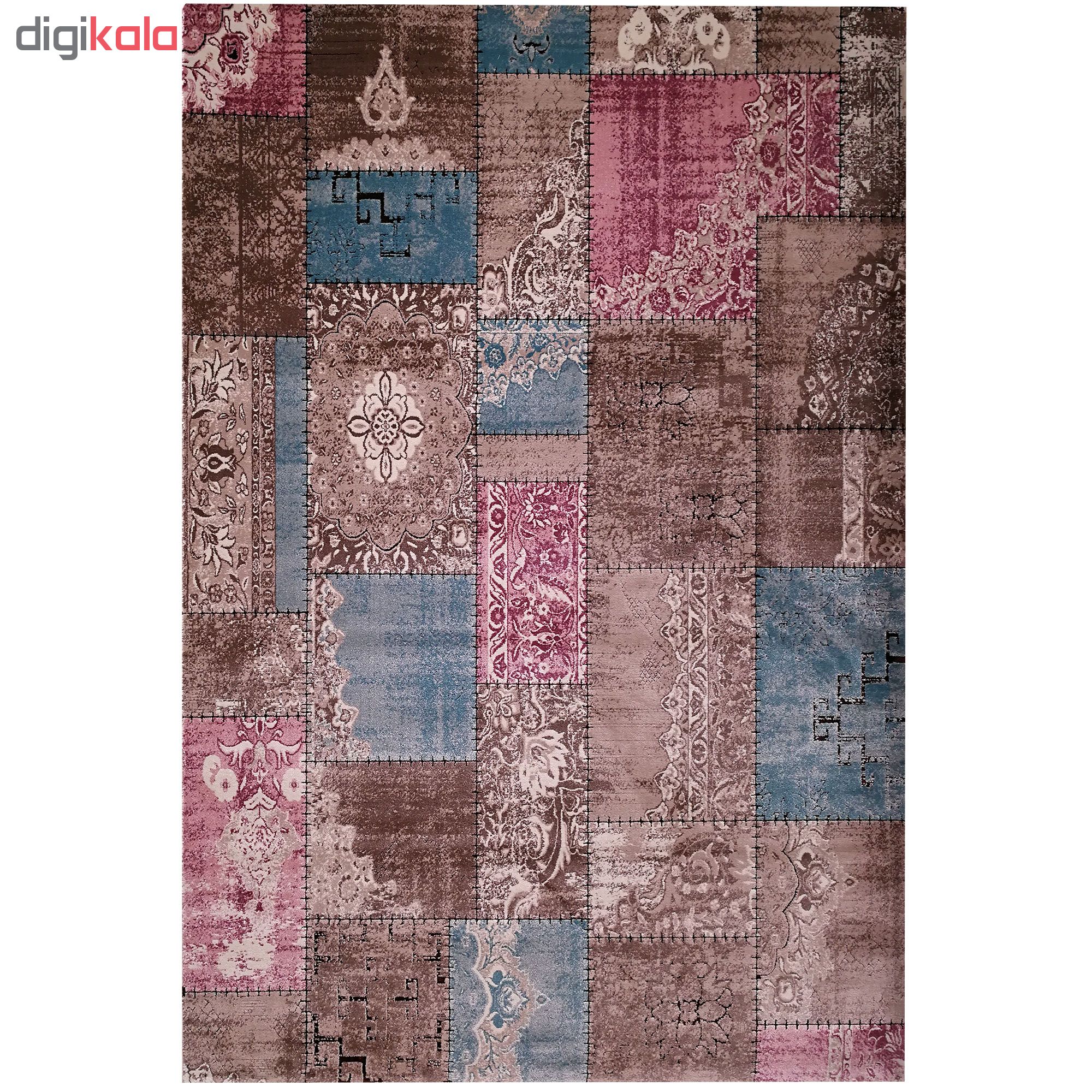 فرش ماشینی زمرد مشهد مدل P27 زمینه قهوه ای