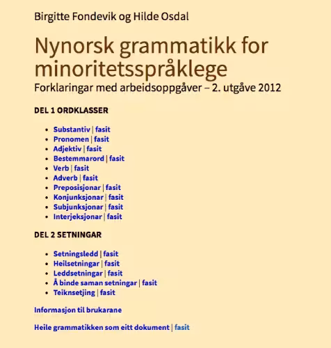 خرید و دانلود نسخه کامل کتاب Nynorsk grammatikk for minoritetsspråklege : Forklaringar med arbeidsoppgåver (  fasit)