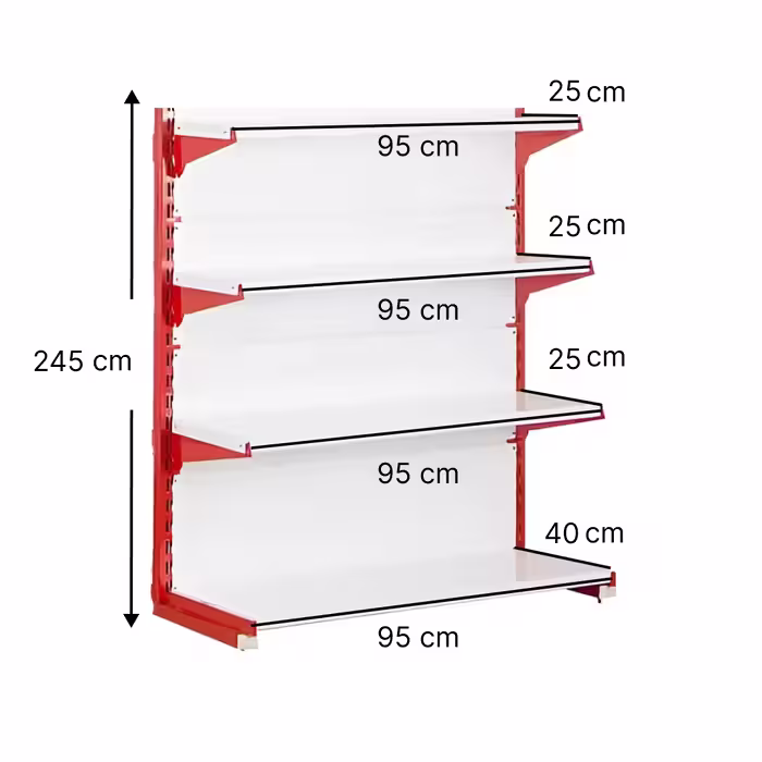 خرید و قیمت قفسه سوپری‌ خودایست 4 طبقه 95x25 ارتفاع 245 - قفسه‌بندی وکیلی