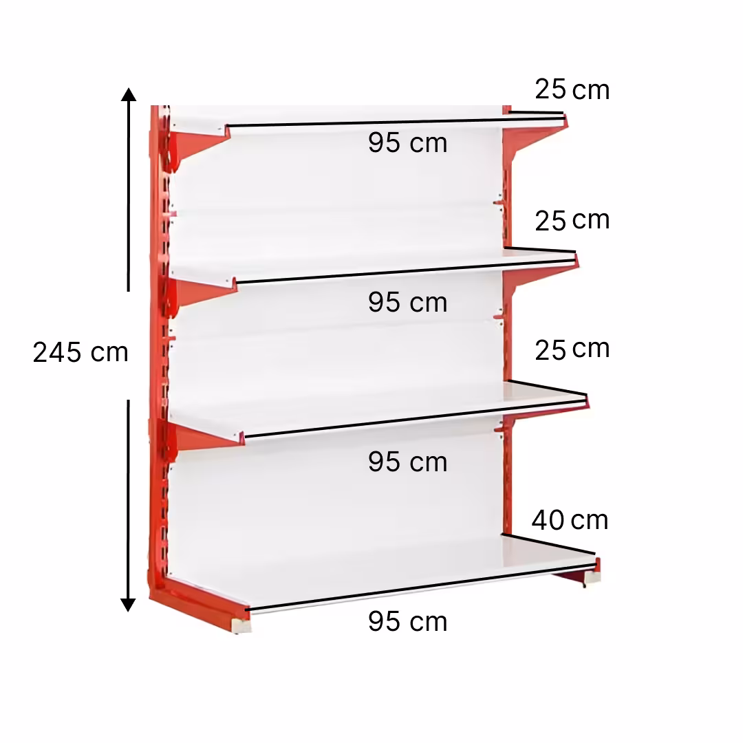 خرید و قیمت قفسه سوپری‌ خودایست 4 طبقه 95x25 ارتفاع 245 - قفسه‌بندی وکیلی