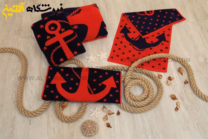 حوله استخری برق لامع طرح لنگر قرمز سایز 70×140