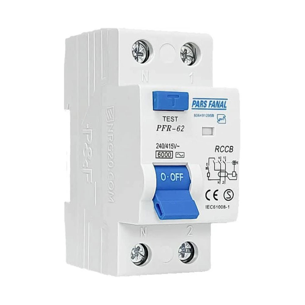 کلید محافظ جان دو پل 10 آمپر پارس فانال مدل PFR-2P-10A-6K-300mA