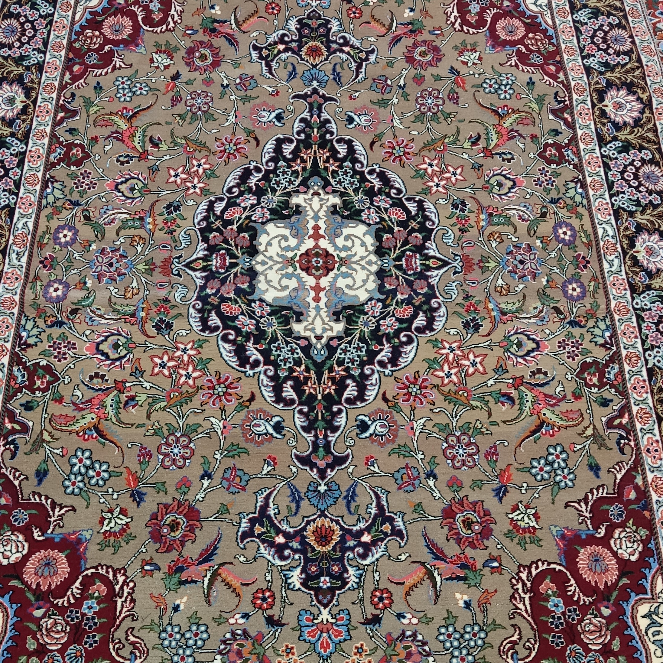 فرش دستبافت 4متری کرک قم طرح لچک ترنج ریز بافت 50رج 